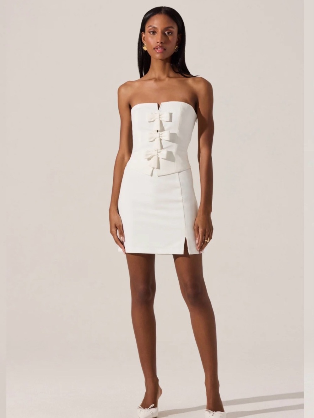 ASTR white Strapless Mini Dress with Front Bow Detail sexy cocktail formal XL